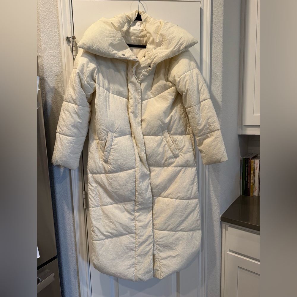 VILA Cream Long Puffer Coat with High Funnel Collar